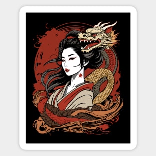 Asian Woman And Chinese Dragon Magnet